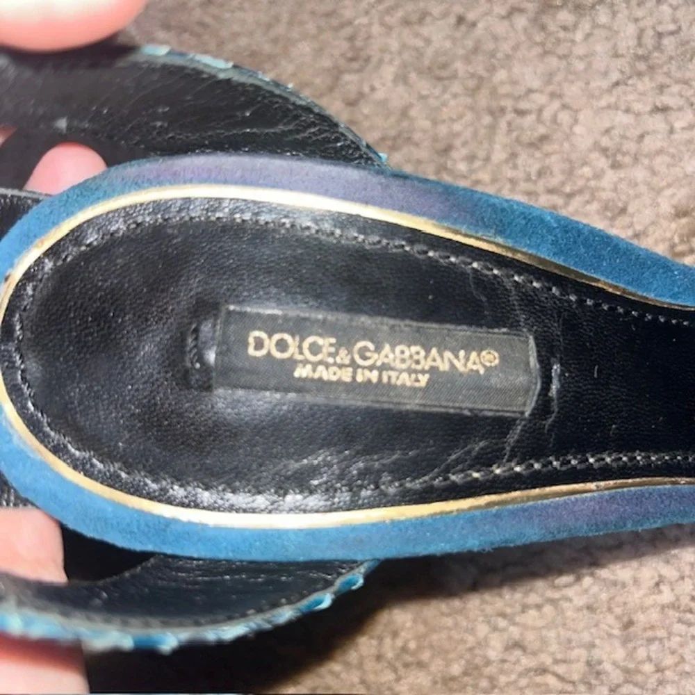 Dolce & Gabbana‎ Snakeskin Ankle Strap Peep Toe Stiletto High Heel Pump Teal 40